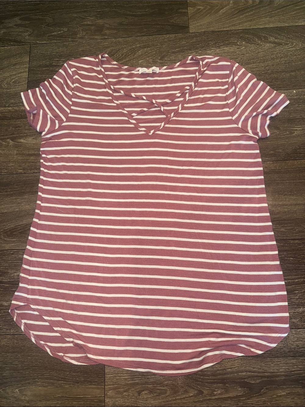 emory park Mauve and White Striped V-Neck Short Sleeve Top